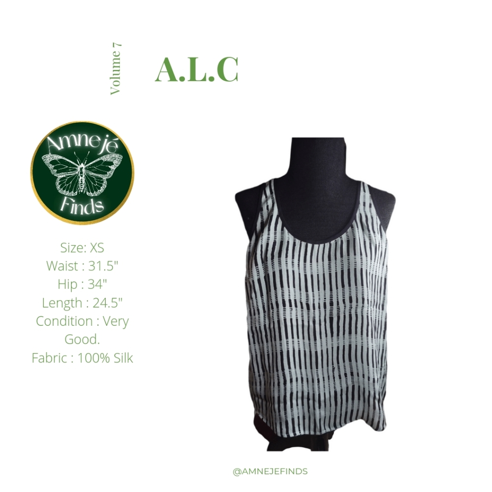 A.L.C.Silk Striped Green & Black Top XS